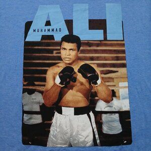 Muhammad Ali Graphic Blue T-Shirt Mens Large 85% Polyester 35% Cotton Crew Neck